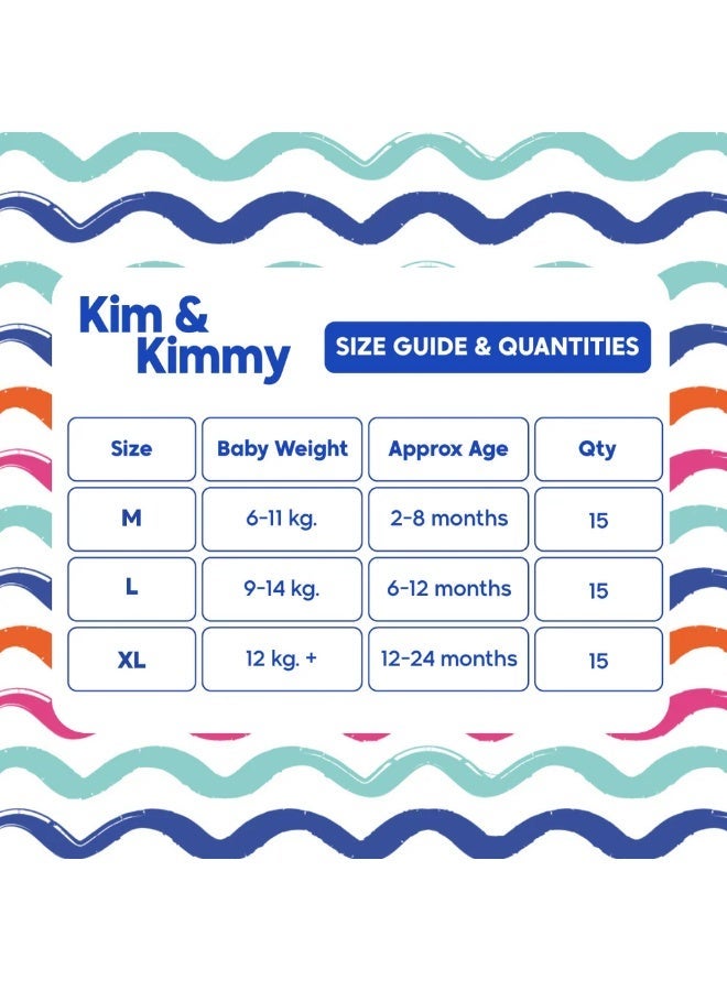 Kim & Kimmy Swim Diaper Pants, Size XL, 12 kg + / 12-24 Months, 15 Pants - Leak Protection, No Swelling, No Rashes, Ultra-Soft & Comfy - Cruelty Free & Vegan - Image 5