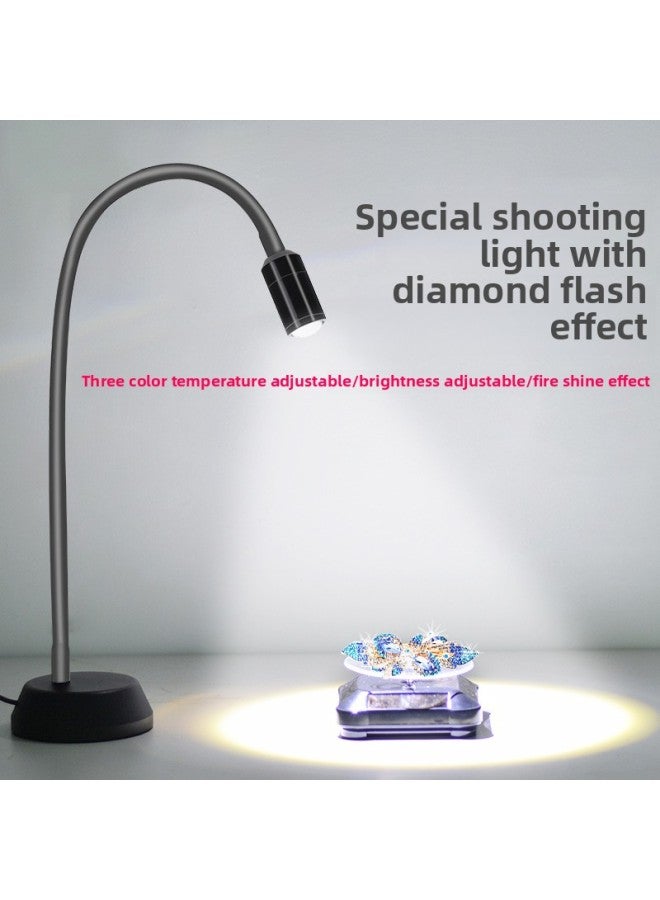 Desktop Led Jewelry Photo Spotlight Diamond Jewelry Text Play Still Life Mobile Phone Photography Live Fill Light-Light Source Color:85W Three-color Bulb + Lamp Holder + Long Chassis Bracket +20*30  - Image 2