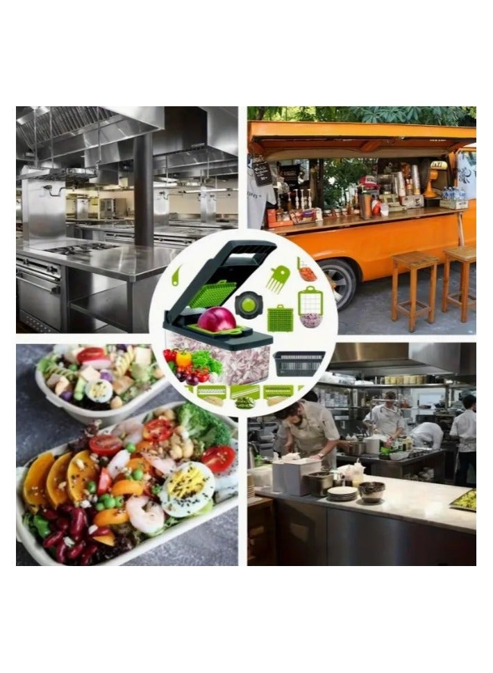 16 in 1 Multifunctional Professional Vegetable Onion Grater - Includes 8 Stainless Steel Blades to Easily Chop Vegetables, Onions, and Fruits, Comes with Storage Container and Cleaning Accessories- Multicolor - Image 3