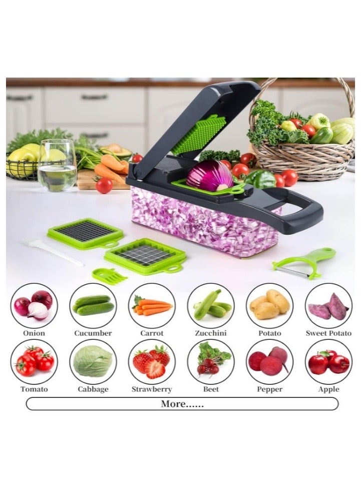 16 in 1 Multifunctional Professional Vegetable Onion Grater - Includes 8 Stainless Steel Blades to Easily Chop Vegetables, Onions, and Fruits, Comes with Storage Container and Cleaning Accessories- Multicolor - Image 4