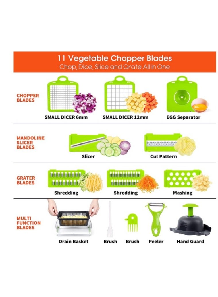 16 in 1 Multifunctional Professional Vegetable Onion Grater - Includes 8 Stainless Steel Blades to Easily Chop Vegetables, Onions, and Fruits, Comes with Storage Container and Cleaning Accessories- Multicolor - Image 5