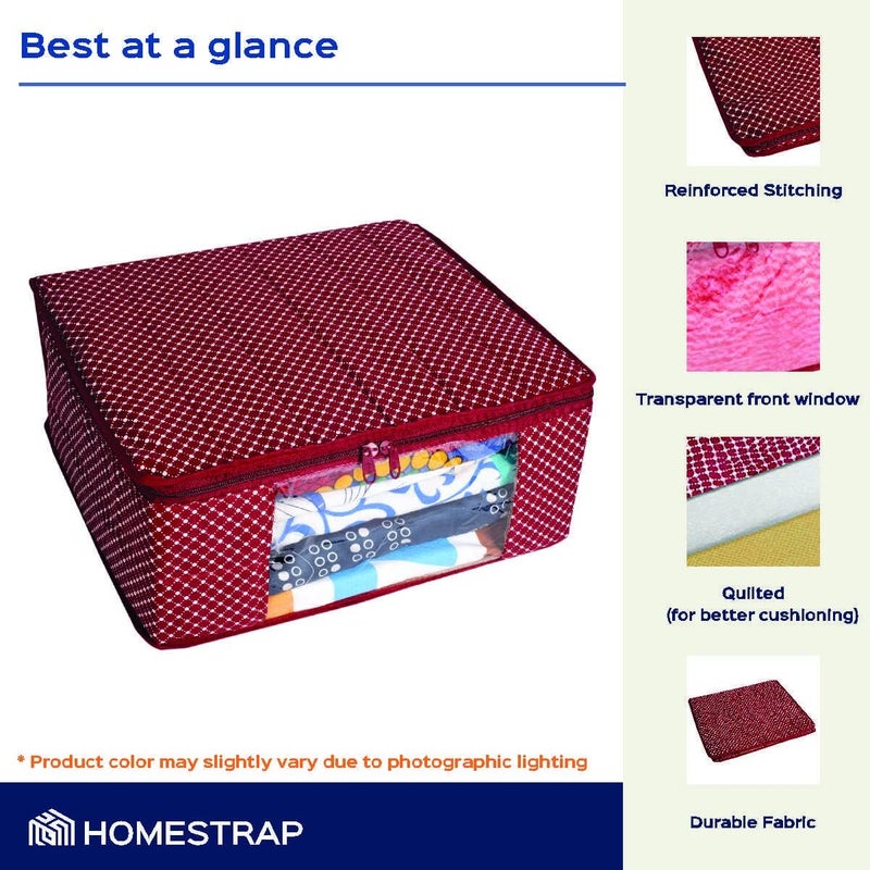 HomeStrap set of 6 Cotton Quilted 3 Layered Foldable Saree Covers / Clothes Storage Bag / Wardrobe Organizer With Transparent Window And Zip For Lehenga, Suit, Dress,& Accessories (Maroon) - Image 4