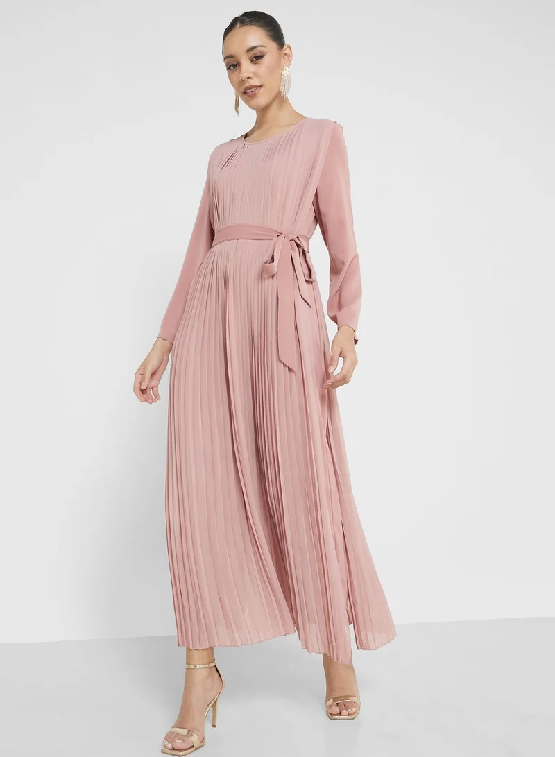 Khizana Pleated Belted Dress