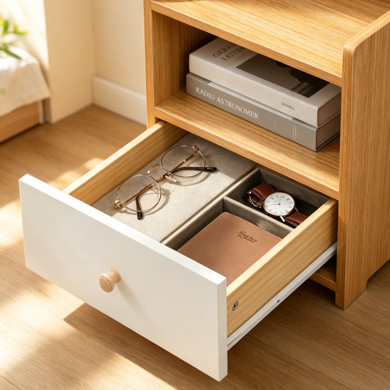 Sharpdo 35*35*60cm Wooden Nightstand with a Drawer, Multifunctional Bedside Table, Natural Wood Grain Finish, Modern End Table for Bedroom, Living Room, Entryway - Image 5