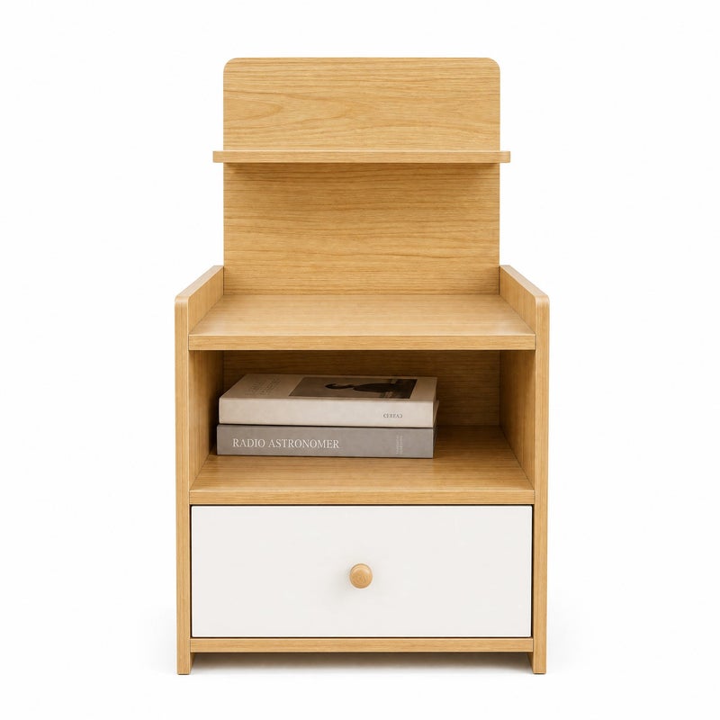 Sharpdo 35*35*60cm Wooden Nightstand with a Drawer, Multifunctional Bedside Table, Natural Wood Grain Finish, Modern End Table for Bedroom, Living Room, Entryway - Image 2