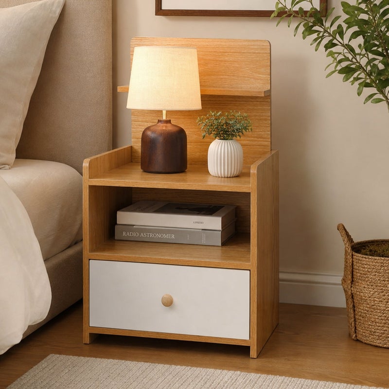 Sharpdo 35*35*60cm Wooden Nightstand with a Drawer, Multifunctional Bedside Table, Natural Wood Grain Finish, Modern End Table for Bedroom, Living Room, Entryway - Image 1