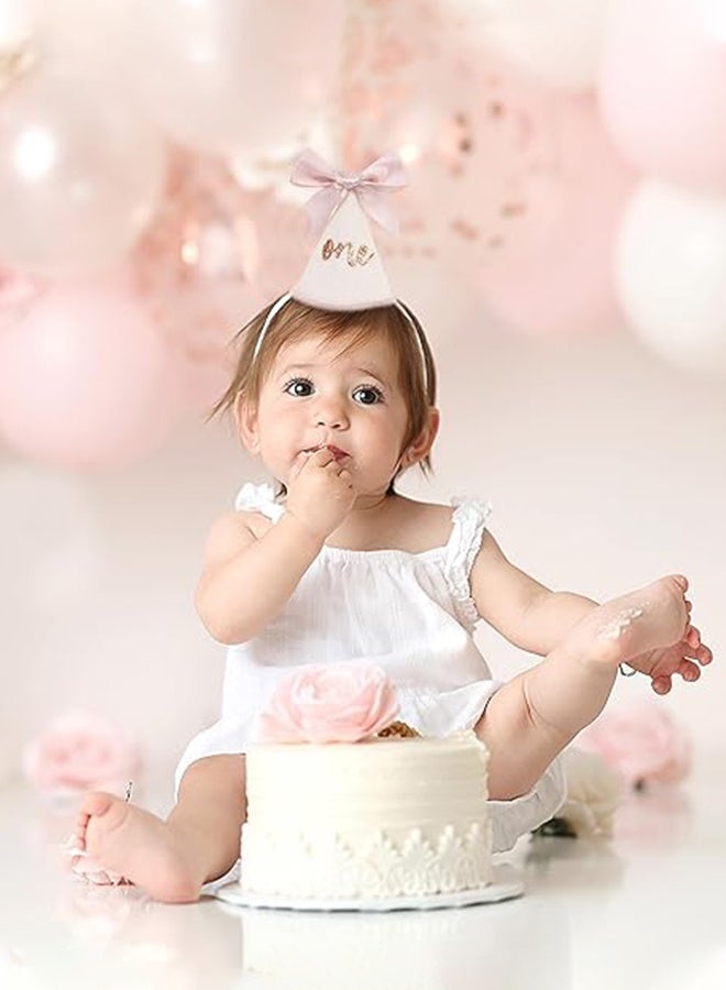 أورجنيزر قبعات عيد الميلاد الأول، قبعة عيد الميلاد الأول المرصعة بالترتر مع فيونكة وردية اللون للطفلة، قبعة مخروطية بوهيمية للأطفال الرضع لجلسة تصوير واحتفال بعمر سنة واحدة - Image 4
