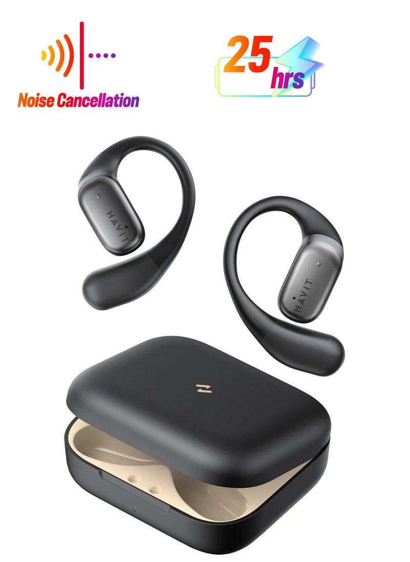 havit Open-Ear True Wireless Bluetooth Headphones with Microphone, Wireless Earbuds with Secure Earhooks, Air Conduction Technology for Sports, Superior Stereo Sound Quality, Sweat-Resistant Design, Fast Charging, 25 Hours Playtime Including Charging Case, Ideal for Active Lifestyles  - Image 1