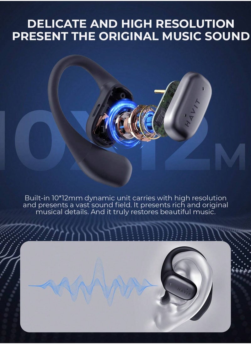 havit Open-Ear True Wireless Bluetooth Headphones with Microphone, Wireless Earbuds with Secure Earhooks, Air Conduction Technology for Sports, Superior Stereo Sound Quality, Sweat-Resistant Design, Fast Charging, 25 Hours Playtime Including Charging Case, Ideal for Active Lifestyles  - Image 4