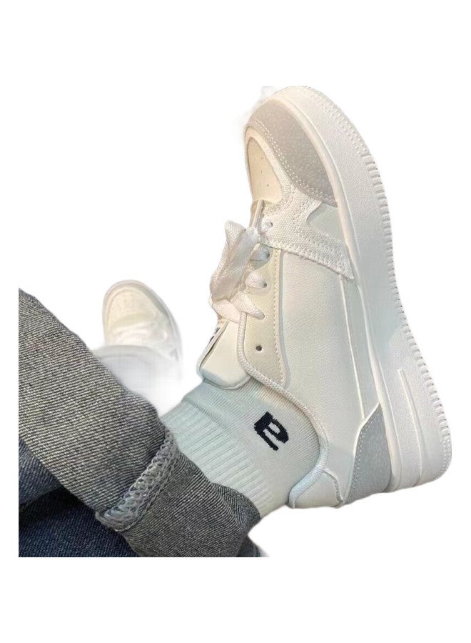 Pull Back Huili Women'S Shoes, Thick-Soled Sneakers, Versatile Casual Style, Sports White Shoes, 1877 White-Gray, Size 35 - Image 3