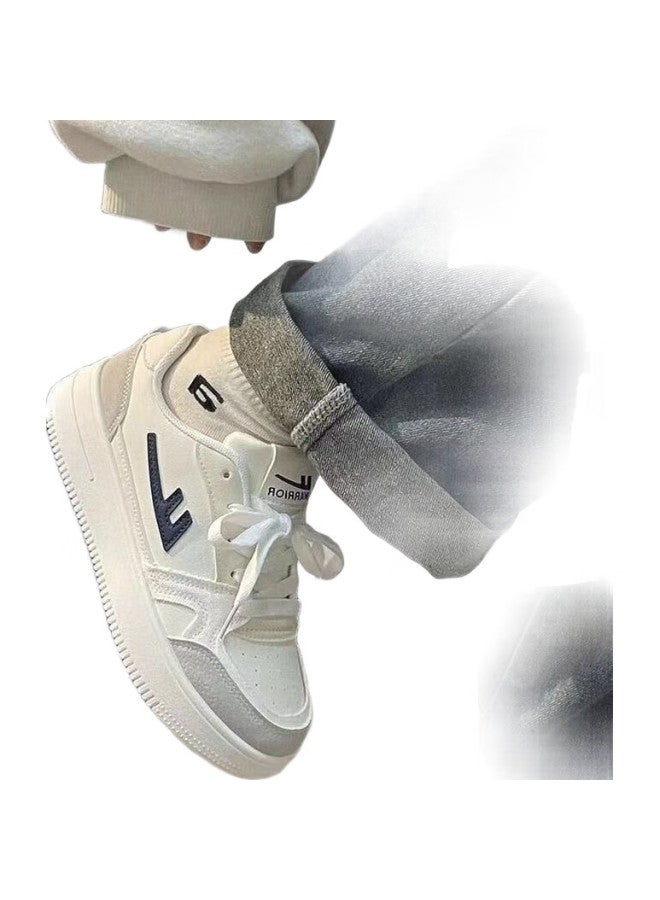 Pull Back Huili Women'S Shoes, Thick-Soled Sneakers, Versatile Casual Style, Sports White Shoes, 1877 White-Gray, Size 35 - Image 1