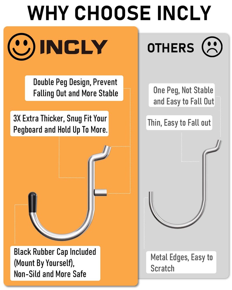 INCLY 1/4" Pegboard Hooks Set for Hanging, 206PCS Heavy Duty Peg Board Hooks & Hangers Only Fit 1/4 Inch Pegboard for Tools Crafts Assortment Garage Organizer Attachment Peg Board Accessories - Image 2