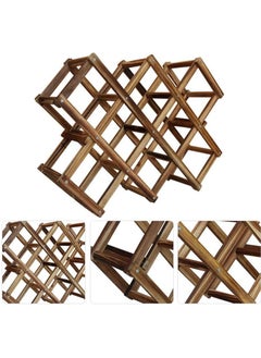 LINGWEI 10 Bottles Foldable Wooden Wine Rack Free Standing Brown  - Image 3