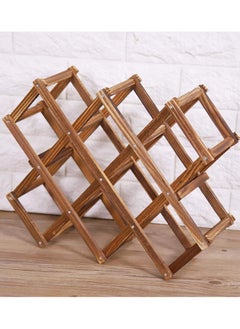LINGWEI 10 Bottles Foldable Wooden Wine Rack Free Standing Brown  - Image 2
