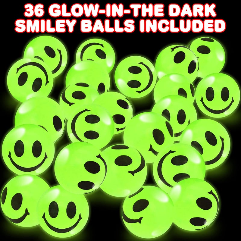 ArtCreativity 36 PCS Glow in The Dark Smile Face Bouncy Balls - Bulk Pack of 36, 1 Inch High Bounce Balls for Kids, Christmas Party Favors, Goodie Bag Stuffers for Boys and Girls - Image 2