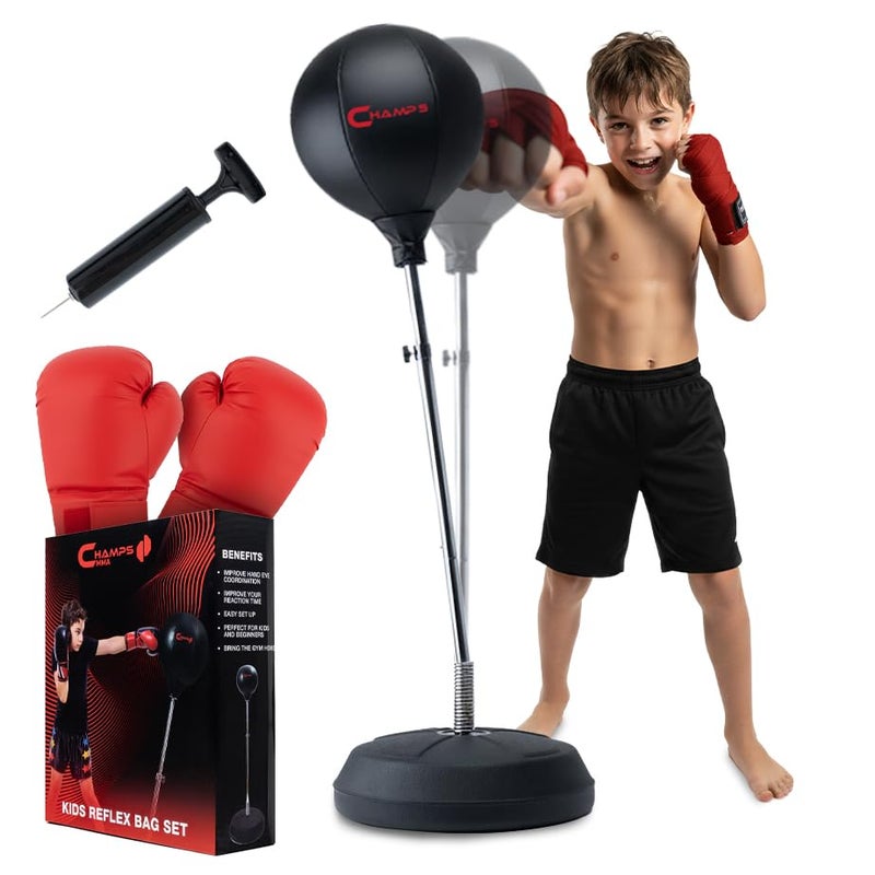 Champs MMA Punching Bag for Kids with Stand | Freestanding Reflex Bag Dummy | Adjustable Height Punch Bag Stand with Gloves â€“ Exercise Equipment for Agility, Hand-Eye Coordination Workout Kit - Image 1