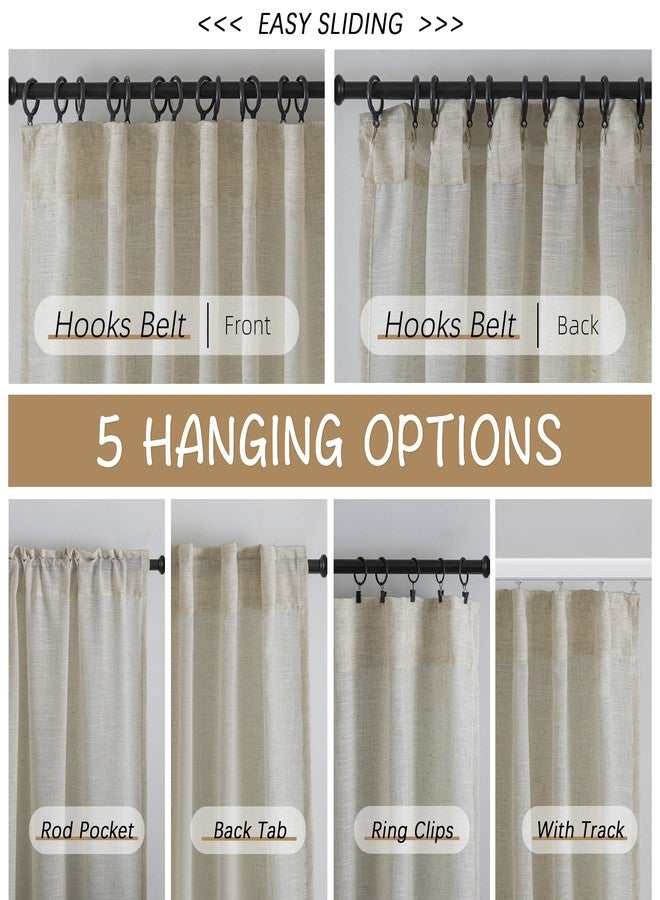 DONREN Tan Beige Burlap Linen Back Tab Curtains 84 Inch Length for Living Room - 2 Panels Hook Belt Pleated Rod Pocket Drapes Rustic Farmhouse Boho Decor Light Filtering Privacy Semi Sheer Bedroom Curtains - Image 3