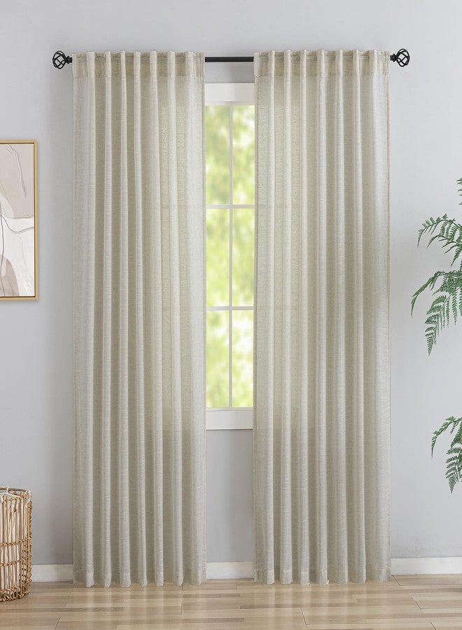 DONREN Tan Beige Burlap Linen Back Tab Curtains 84 Inch Length for Living Room - 2 Panels Hook Belt Pleated Rod Pocket Drapes Rustic Farmhouse Boho Decor Light Filtering Privacy Semi Sheer Bedroom Curtains - Image 1