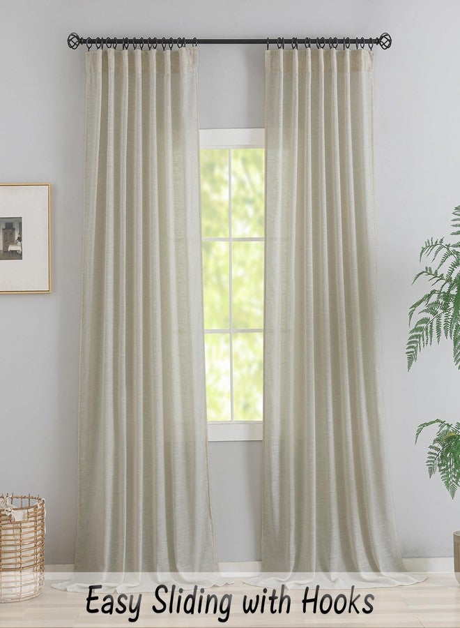 DONREN Tan Beige Burlap Linen Back Tab Curtains 84 Inch Length for Living Room - 2 Panels Hook Belt Pleated Rod Pocket Drapes Rustic Farmhouse Boho Decor Light Filtering Privacy Semi Sheer Bedroom Curtains - Image 2