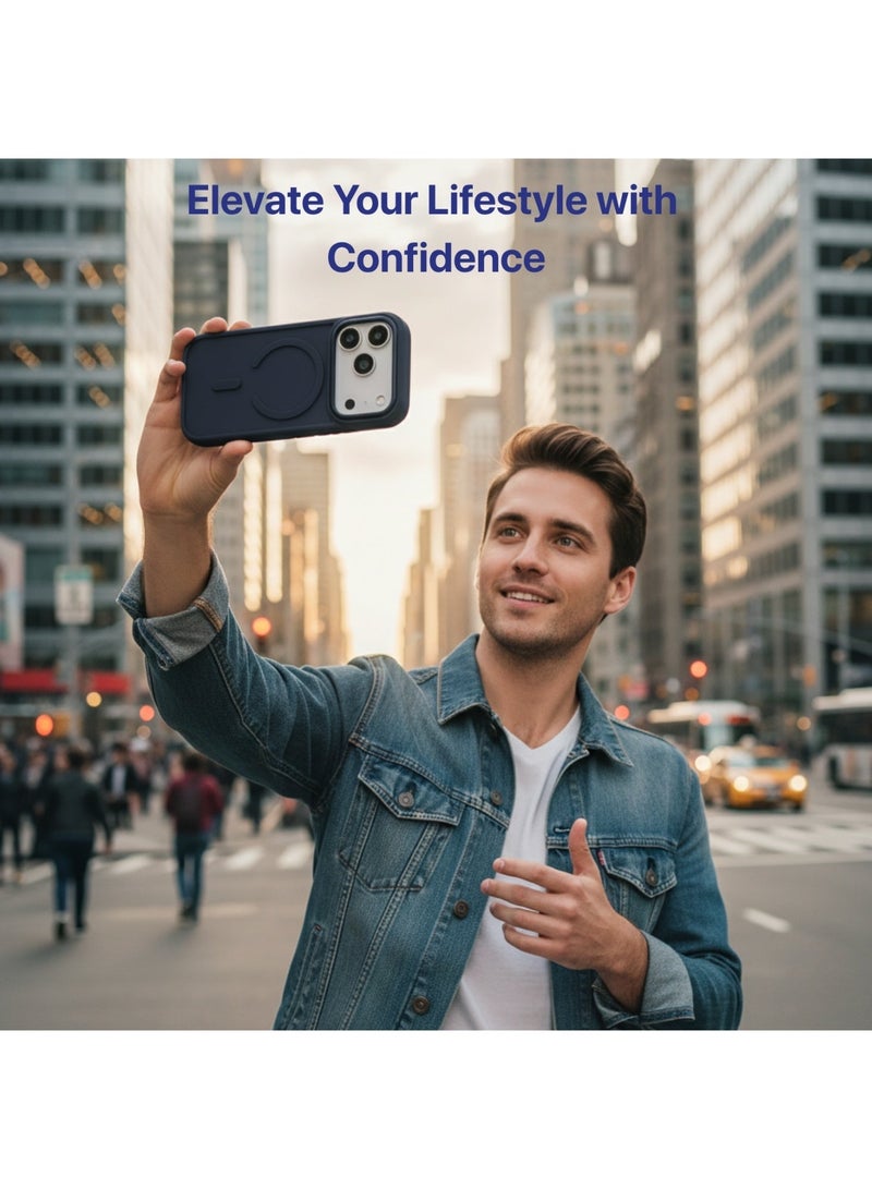 INFINYTY iPhone 17 Pro Max Premium Frosted Soft Touch Case with Metallic Camera Frame– Modo Dark Blue, Matte Back, MagSafe Compatible, Mil. Grade Drop Protection, Anti-Slip Grip, Scratch-Resistant, Soft-Touch Finish, Raised Camera and Screen Protection - Image 4