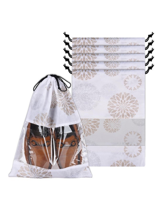 Kuber Industries Kuber Industries Pack of 6 Shoe Bags | Shoe Cover with Transparent Window | Storage Organizers Set | Shoe Bags for Travel | Drawstring Shoe Storage Bags | Shoe Pouches | Gola-Print | White - Image 1