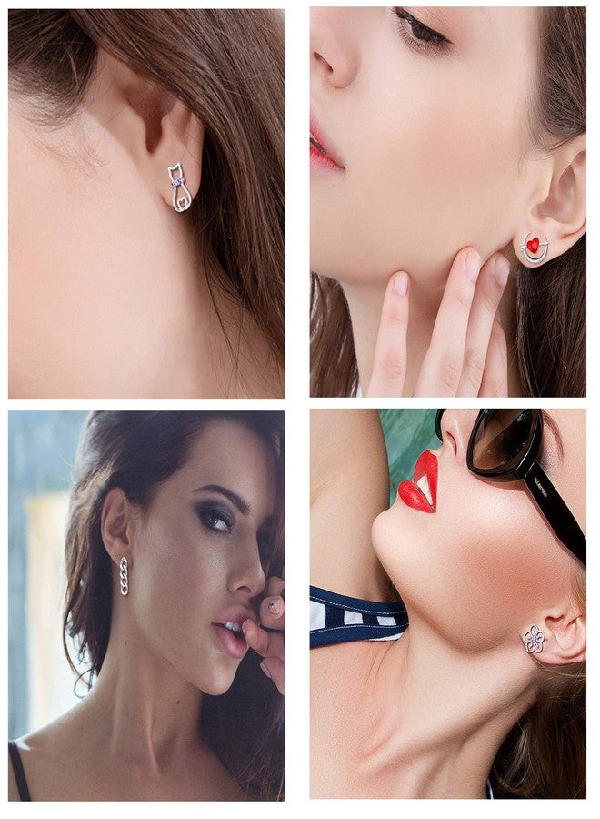 TAMHOO 32 Pairs Assorted Stainless Steel Stud Earrings for Teens Girls Women-Cute Animal Faux Pearl Cat Elephant Sun Moon Star CZ Twise Heart Geometric Pattern Small Statement Bar Stud Earring Set - Image 3