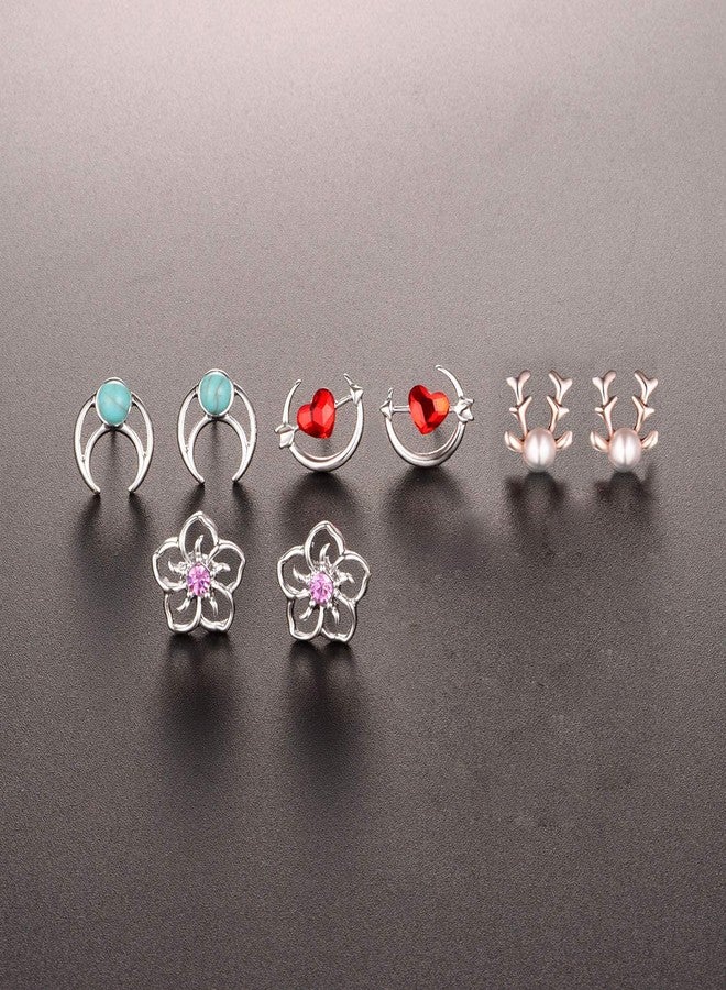 TAMHOO 32 Pairs Assorted Stainless Steel Stud Earrings for Teens Girls Women-Cute Animal Faux Pearl Cat Elephant Sun Moon Star CZ Twise Heart Geometric Pattern Small Statement Bar Stud Earring Set - Image 4