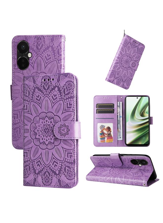 اس-توب جراب لهاتف OnePlus Nord CE3 مصنوع من الجلد المنقوش بنقشة دوار الشمس - Image 1