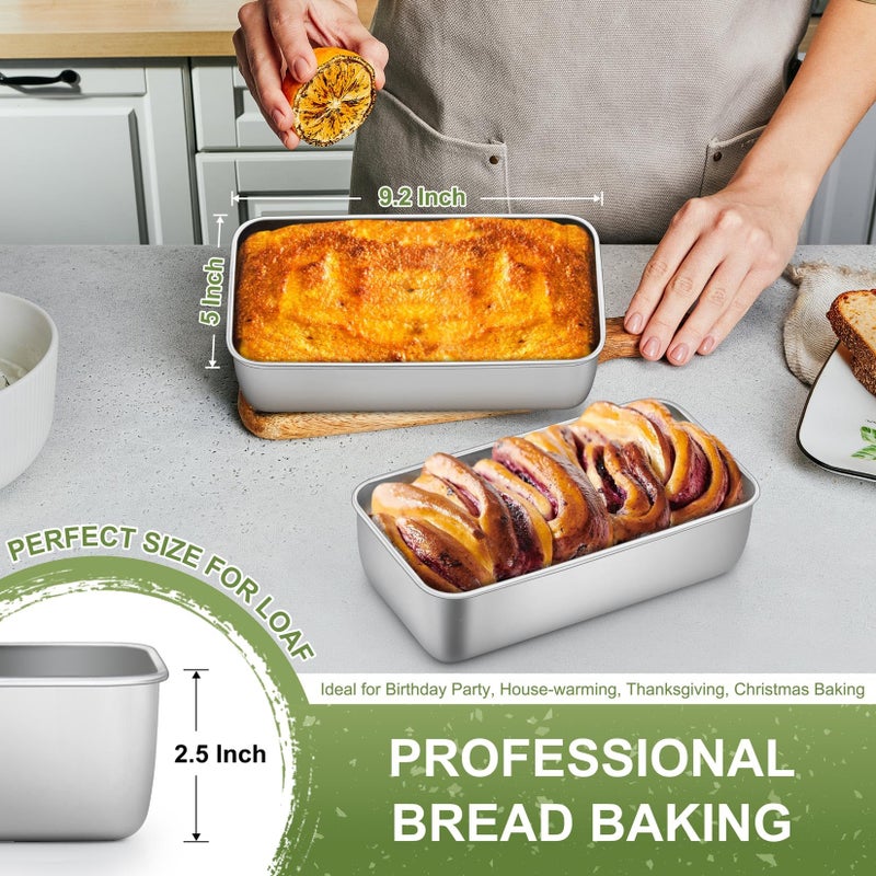 P&P CHEF Loaf Pan Set, 9 x 5 Inch Bread Pans, Stainless Steel Loaf Toast Baking Pans For Bread Meatloaf Lasagna Cake, Healthy & Non Toxic, Oven Safe& Easy Clean, (Silver, 2Pcs) - Image 3