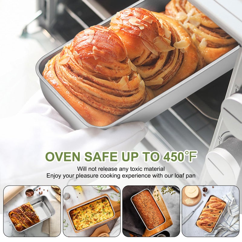 P&P CHEF Loaf Pan Set, 9 x 5 Inch Bread Pans, Stainless Steel Loaf Toast Baking Pans For Bread Meatloaf Lasagna Cake, Healthy & Non Toxic, Oven Safe& Easy Clean, (Silver, 2Pcs) - Image 5