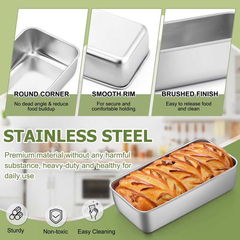 P&P CHEF Loaf Pan Set, 9 x 5 Inch Bread Pans, Stainless Steel Loaf Toast Baking Pans For Bread Meatloaf Lasagna Cake, Healthy & Non Toxic, Oven Safe& Easy Clean, (Silver, 2Pcs) - Image 2