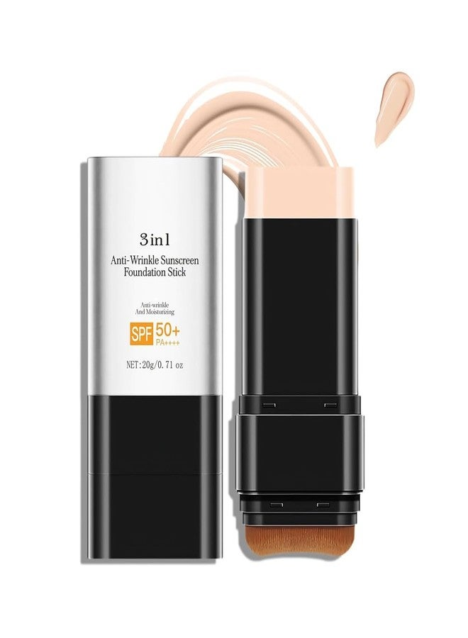 DIMOT 3 In 1-Luxury Anti-Wrinkle Foundation Stick SPF 50+ with Brush, Hydrating Non-Sticky Matte Foundation Stick, Travel Size Defense Face and Body Sunscreen Lotion, Light Color, 1.42 Fl Oz (Light) - Image 1