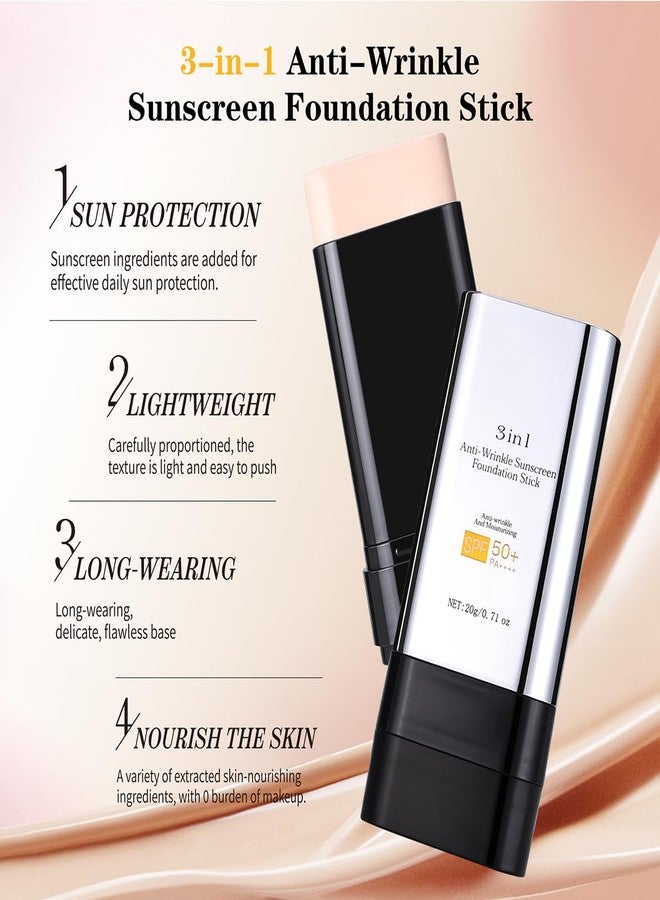 DIMOT 3 In 1-Luxury Anti-Wrinkle Foundation Stick SPF 50+ with Brush, Hydrating Non-Sticky Matte Foundation Stick, Travel Size Defense Face and Body Sunscreen Lotion, Light Color, 1.42 Fl Oz (Light) - Image 4