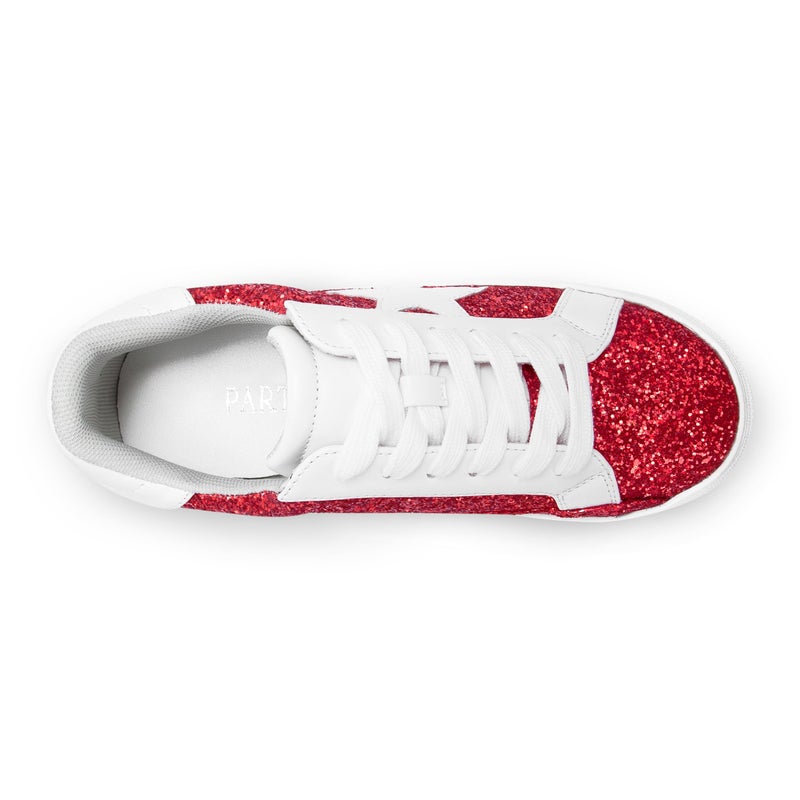 PARTY Women's Glitter Fashion Star Sneakers Low Top Platform Lace Up Comfortable Wedding Walking Shoes,Red Glitter,8 - Image 4