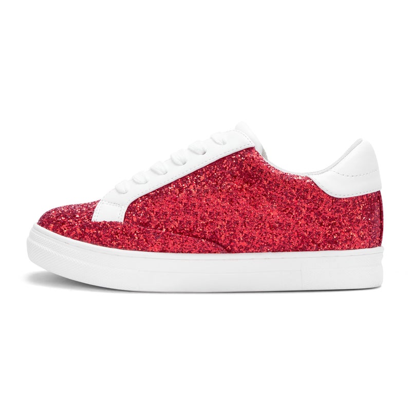 PARTY Women's Glitter Fashion Star Sneakers Low Top Platform Lace Up Comfortable Wedding Walking Shoes,Red Glitter,8 - Image 3
