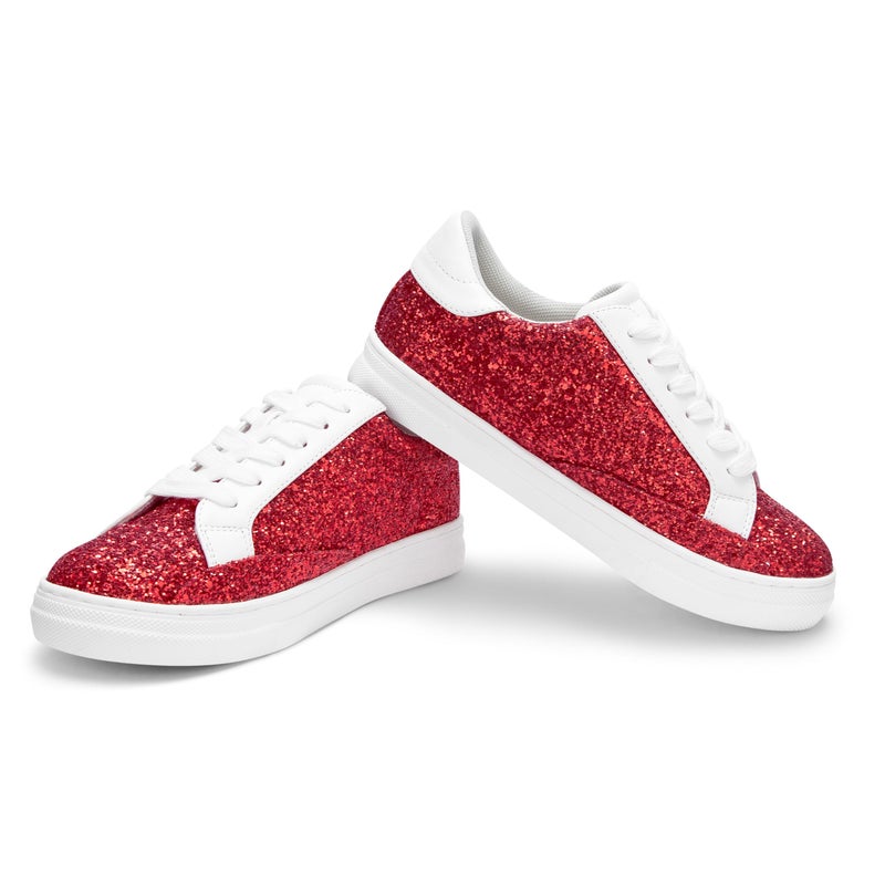 PARTY Women's Glitter Fashion Star Sneakers Low Top Platform Lace Up Comfortable Wedding Walking Shoes,Red Glitter,8 - Image 5