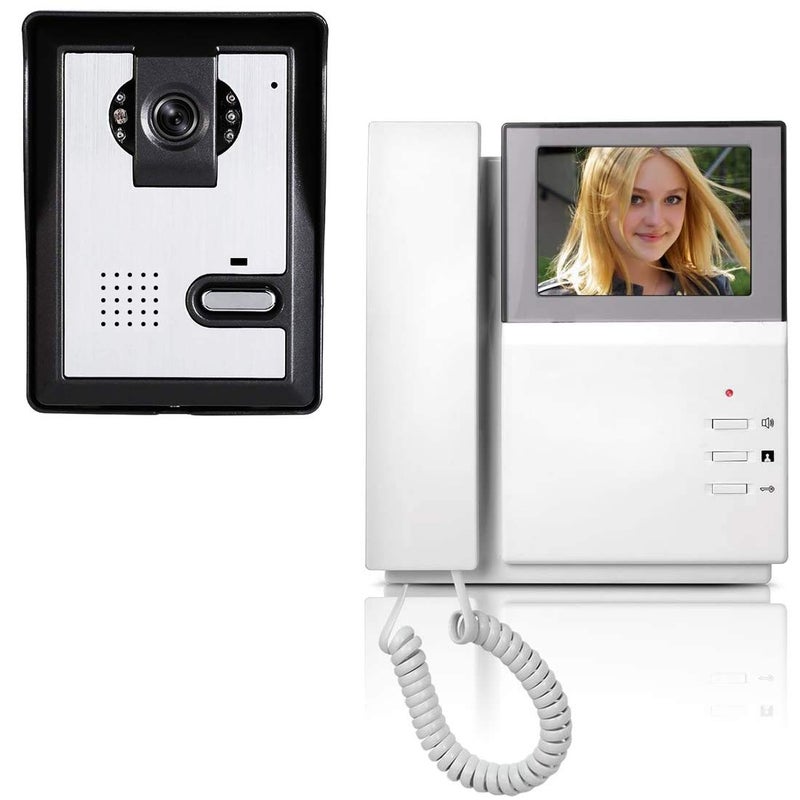 AMOCAM Video Door Phone System, 4.3 Inches Clear LCD Monitor Wired Video Intercom Doorbell Kits, IR Night Vision Outdoor Camera Door Intercom, Doorphone Telephone Style for Home Improvement - Image 1