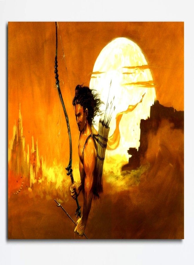 PIXELARTZ Lord Shri Ram Ayodhyapati Blessing Modern artwork with Unframed Shri ram with Dhanush wall Hanging Painting For Living room office home (35x20 Inches) - Image 1