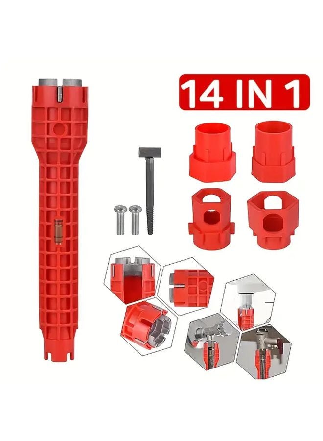 Red 14 In 1 Faucet And Sink Installation Tool Adjustable Wrench Durable Plastic - Image 1