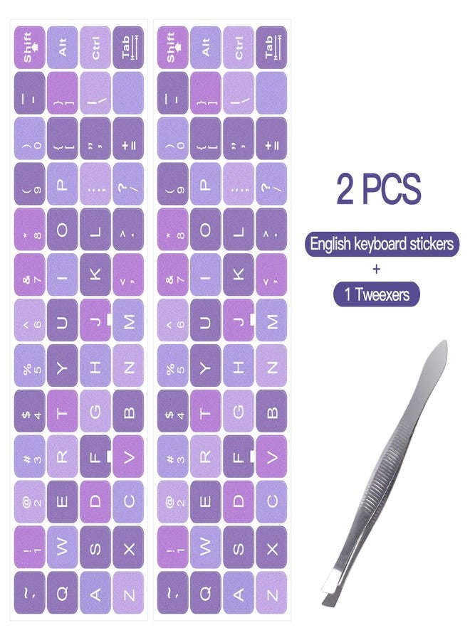 DAMMOMKO 2PCS English Keyboard Stickers, Purple Background with White Lettering, Universal Keyboard Replacement Stickers for Computer Laptop Notebook Desktop - Image 2