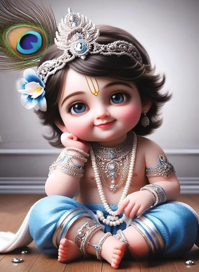 DigitalMantra Paper Baby Krishna Photo Posters for Pregnant Women, Cute Little Bal Gopal Poster For Room Wall Decoration, 12 x 18 Inch (Design 11) - Image 1