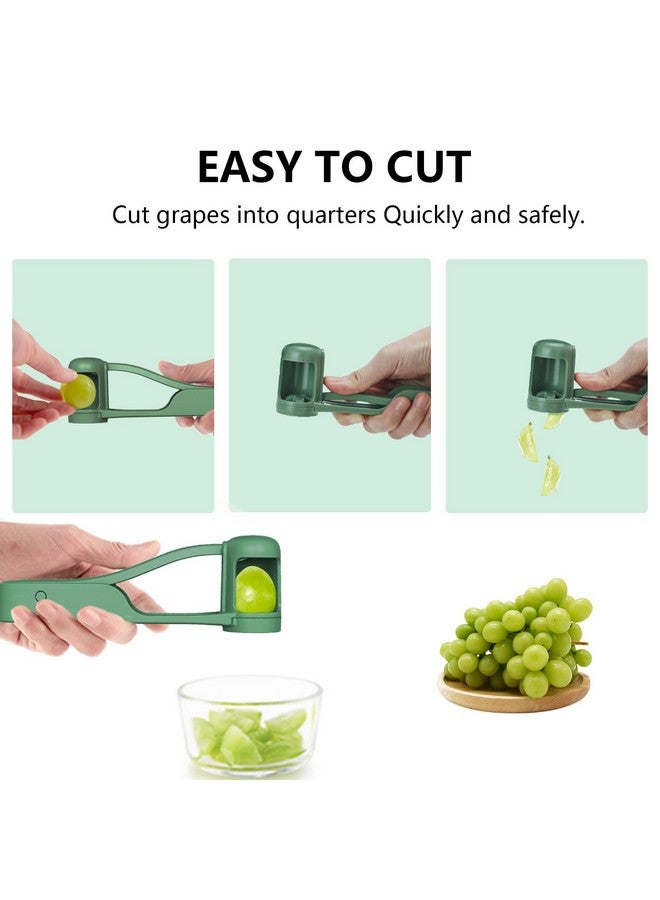 Luvan Grape Cutter for Toddlers 1-3, Grape Slicer Kitchen Gadget for Vegetable Fruit Salad Cake Decor, Stainless Steel Baby Grape Quarter Cutter Tool for Cherry Tomato Strawberry Blueberry - Green - Image 2