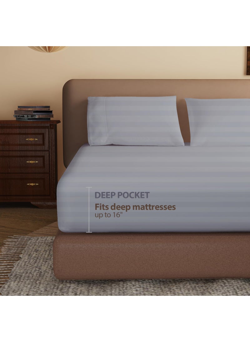 Zaizaihome 100% Egyptian Cotton Fitted Sheet Twin Size  600 Thread Count  Single Fitted Sheet Only 16"" Deep Pocket Sheet  Soft & Elastic Sateen Weave Bottom Sheet for Hotel & Home (Gray-Stripe  Twin)  - Image 2