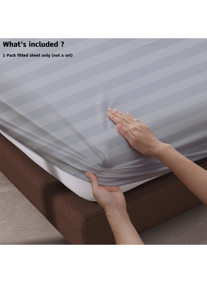 Zaizaihome 100% Egyptian Cotton Fitted Sheet Twin Size  600 Thread Count  Single Fitted Sheet Only 16"" Deep Pocket Sheet  Soft & Elastic Sateen Weave Bottom Sheet for Hotel & Home (Gray-Stripe  Twin)  - Image 4