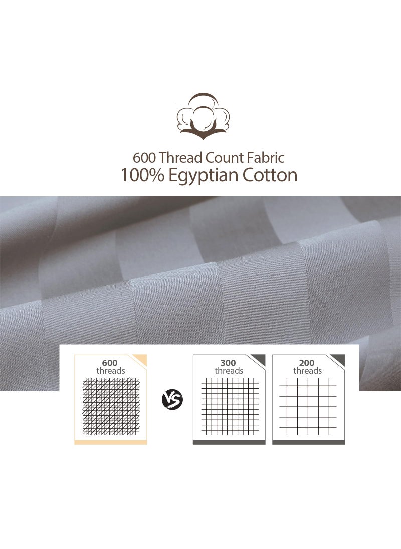 Zaizaihome 100% Egyptian Cotton Fitted Sheet Twin Size  600 Thread Count  Single Fitted Sheet Only 16"" Deep Pocket Sheet  Soft & Elastic Sateen Weave Bottom Sheet for Hotel & Home (Gray-Stripe  Twin)  - Image 5