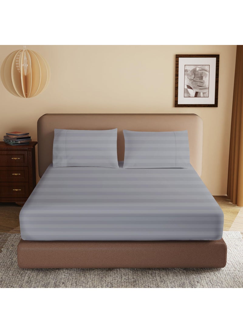 Zaizaihome 100% Egyptian Cotton Fitted Sheet Twin Size  600 Thread Count  Single Fitted Sheet Only 16"" Deep Pocket Sheet  Soft & Elastic Sateen Weave Bottom Sheet for Hotel & Home (Gray-Stripe  Twin)  - Image 1