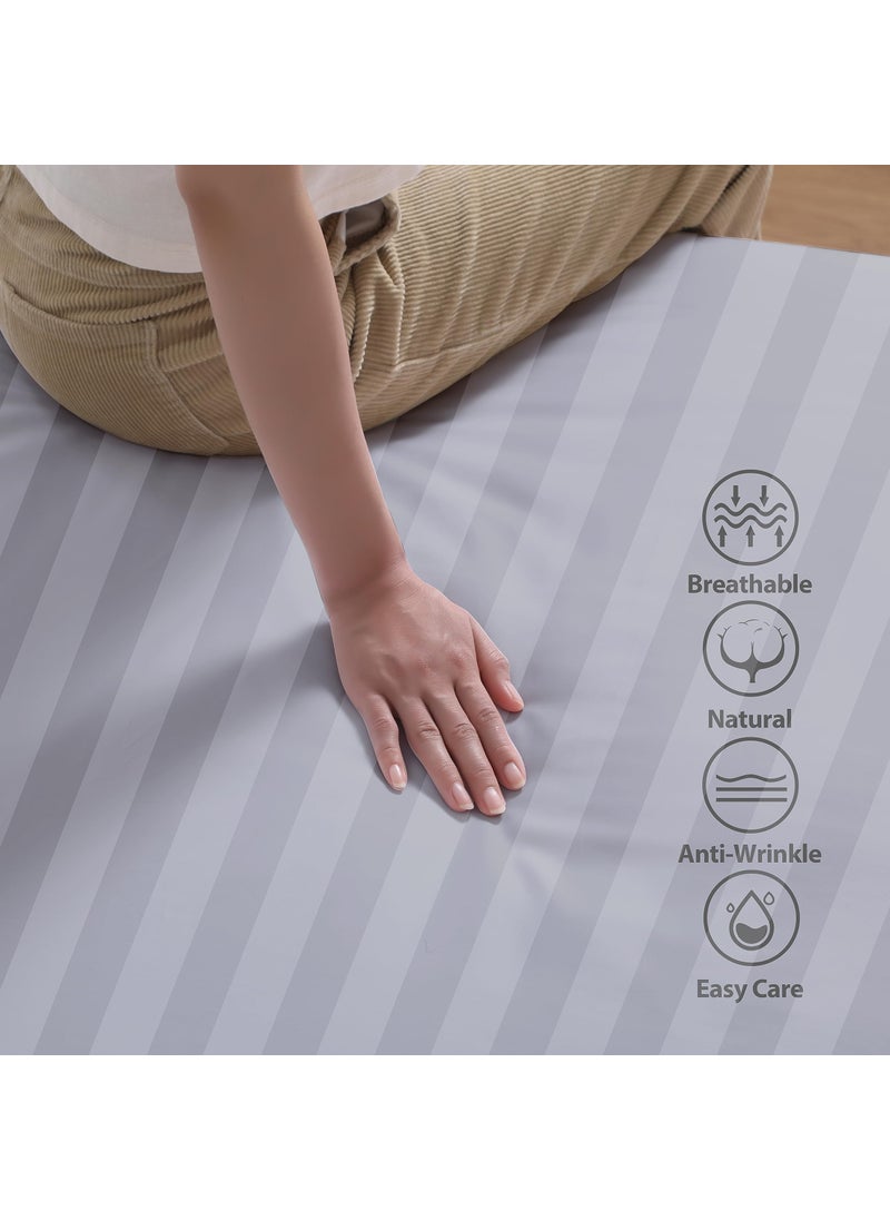 Zaizaihome 100% Egyptian Cotton Fitted Sheet Twin Size  600 Thread Count  Single Fitted Sheet Only 16"" Deep Pocket Sheet  Soft & Elastic Sateen Weave Bottom Sheet for Hotel & Home (Gray-Stripe  Twin)  - Image 3