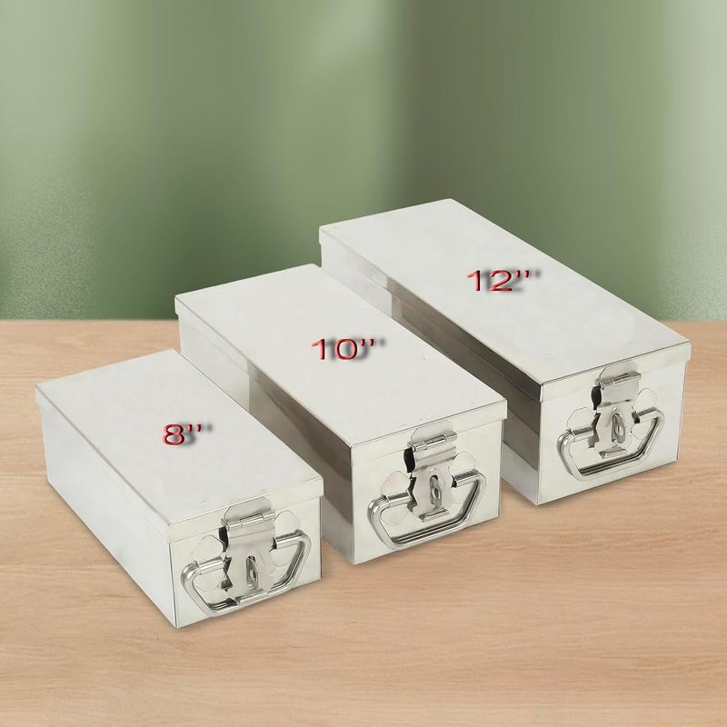 Jayco Stainless Steel Long Storage Boxes Container for Auto Parts/Spares for Hardware Shop (Set of 3 pieces) Size - 8 Inch, 10 Inch, 12 Inch - Image 1