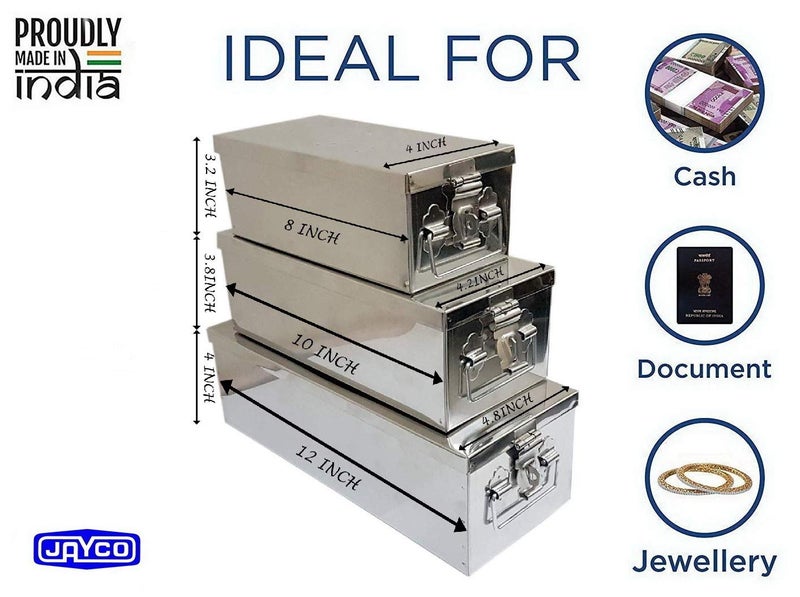 Jayco Stainless Steel Long Storage Boxes Container for Auto Parts/Spares for Hardware Shop (Set of 3 pieces) Size - 8 Inch, 10 Inch, 12 Inch - Image 5