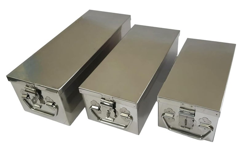 Jayco Stainless Steel Long Storage Boxes Container for Auto Parts/Spares for Hardware Shop (Set of 3 pieces) Size - 8 Inch, 10 Inch, 12 Inch - Image 4